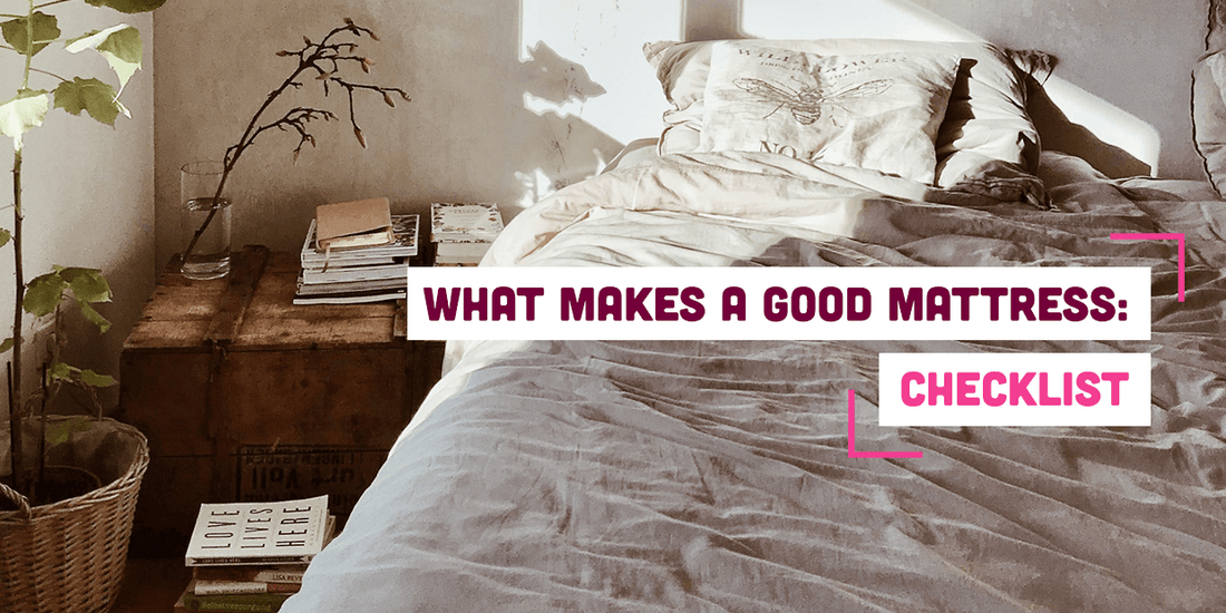 Mattress on bed with text: what makes a good mattress