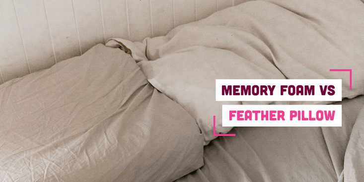Memory foam pillow on a bed with text