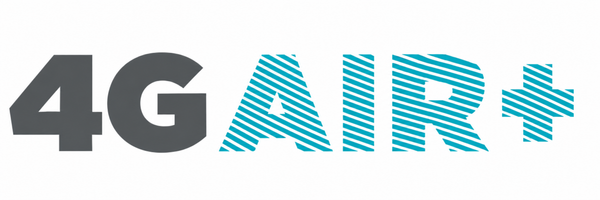 The text '4G AIR+' appears on a plain white background, with '4G' in dark gray and 'AIR+' in bright blue using a striped fill pattern.