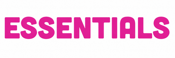 The word 'ESSENTIALS' in bold pink uppercase letters on a plain white background.