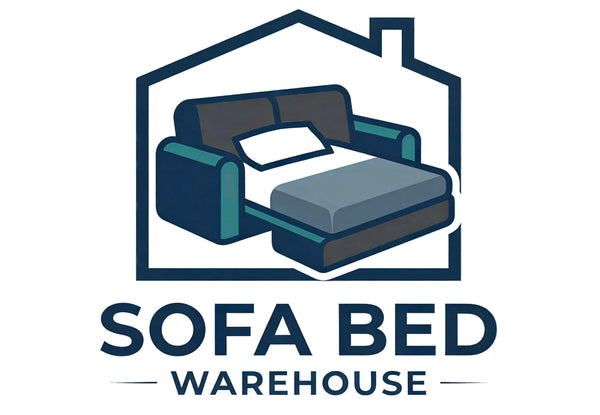 Logo of Sofa Bed Warehouse with a sofa bed illustration on a white background